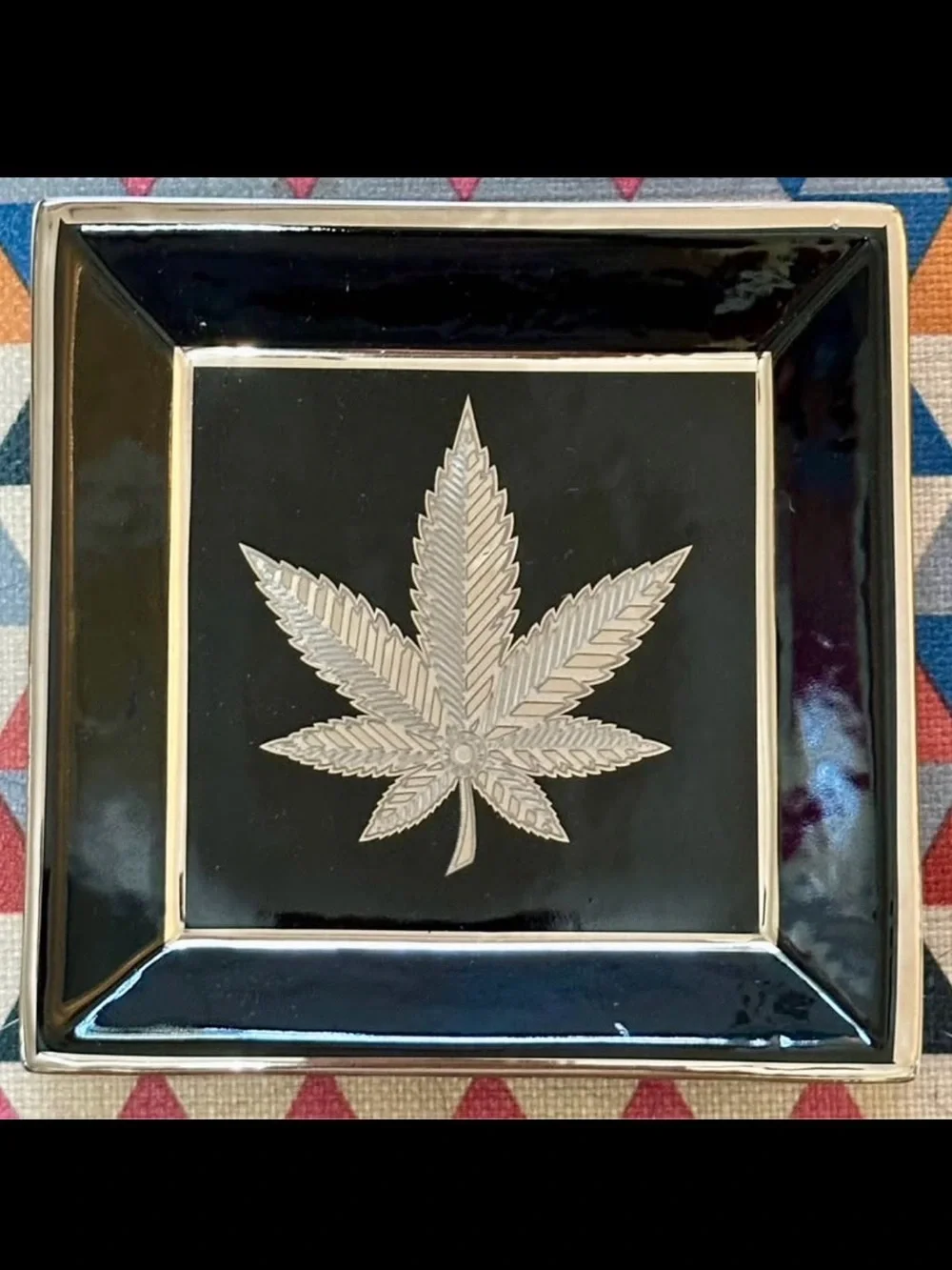 Jonathan Adler Decorative Black Leaf Tray - Silver Leaf Motif